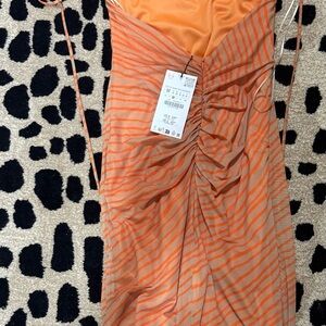 Zara Orange and Beige Striped Dress